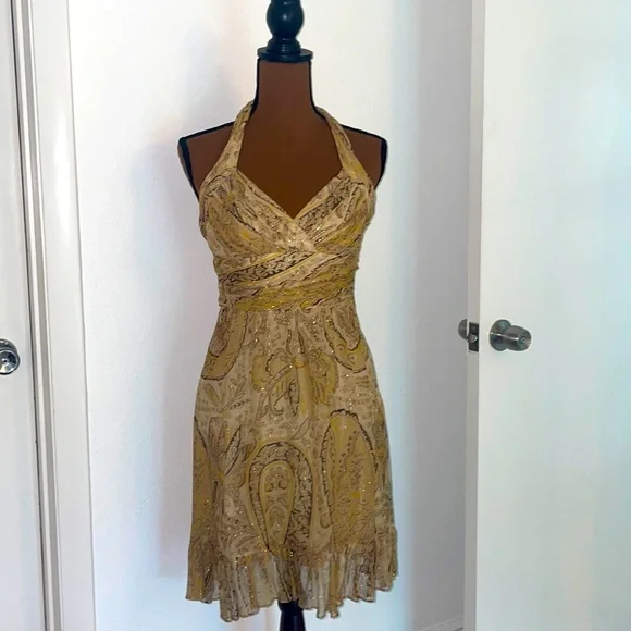 BCBGMaxAzria | Dresses | Bcbg Gold Silk Halter Dress Size 4 | Poshmark